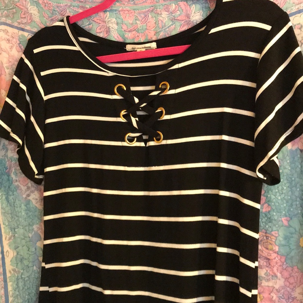 Black striped Tee with gold loop holes